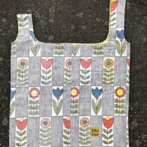 JAPANSE KNOOPTAS GRIJZE VINTAGE BLOEMEN MET GEEL GROENE VOERING